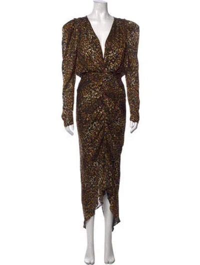 Pre-owned Ronny Kobo Animal Print Long Dress In Brown