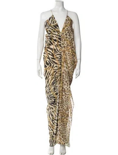 Pre-owned Ronny Kobo Animal Print Long Dress In Gold