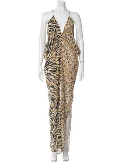Pre-owned Ronny Kobo Animal Print Long Dress In Multi