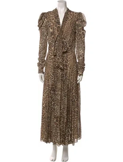 Pre-owned Ronny Kobo Animal Print Long Dress In Neutral