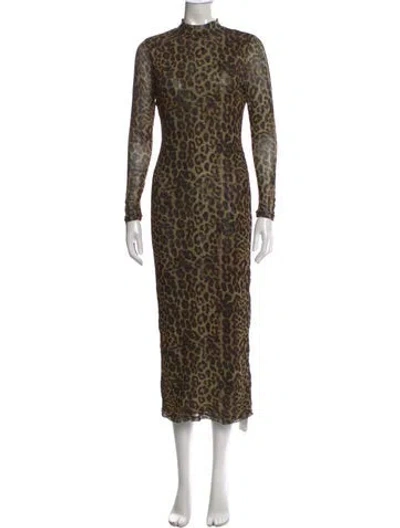 Pre-owned Ronny Kobo Animal Print Long Dress In Neutrals