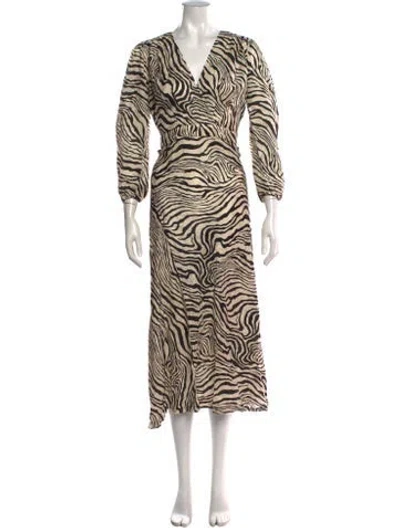 Pre-owned Ronny Kobo Animal Print Midi Length Dress In Black