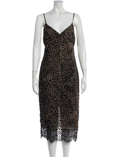 Pre-owned Ronny Kobo Animal Print Midi Length Dress In Black