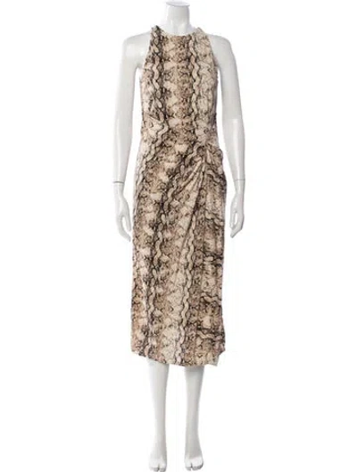 Pre-owned Ronny Kobo Animal Print Midi Length Dress In Brown
