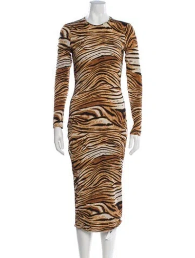 Pre-owned Ronny Kobo Animal Print Midi Length Dress In Brown