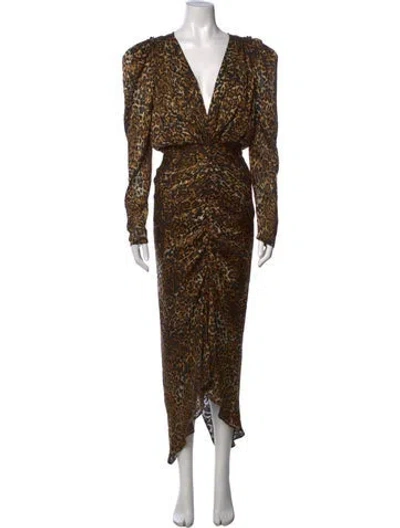 Pre-owned Ronny Kobo Animal Print Midi Length Dress In Brown/neutrals