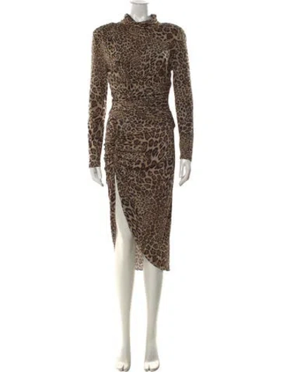 Pre-owned Ronny Kobo Animal Print Midi Length Dress In Neutral
