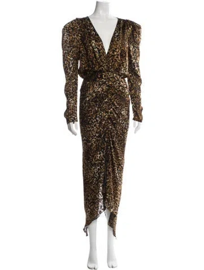 Pre-owned Ronny Kobo Animal Print Midi Length Dress In Neutrals
