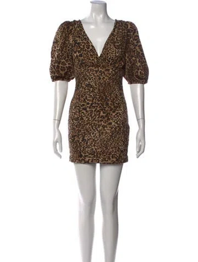 Pre-owned Ronny Kobo Animal Print Mini Dress In Neutral