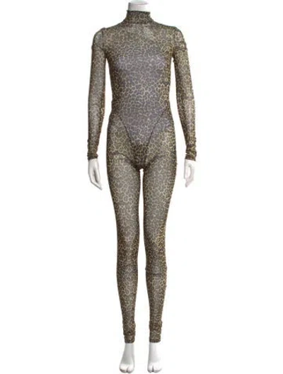 Pre-owned Ronny Kobo Animal Print Mock Neck Jumpsuit In Neutrals