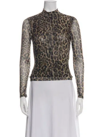 Pre-owned Ronny Kobo Animal Print Mock Neck Top In Multi