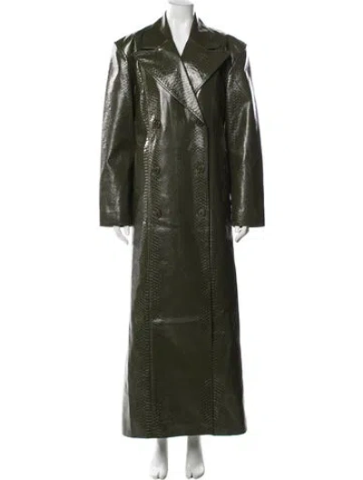 Pre-owned Ronny Kobo Animal Print Trench Coat In Green