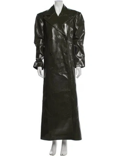Pre-owned Ronny Kobo Animal Print Trench Coat In Green