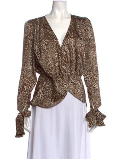 Pre-owned Ronny Kobo Animal Print V-neck Blouse In Black/brown