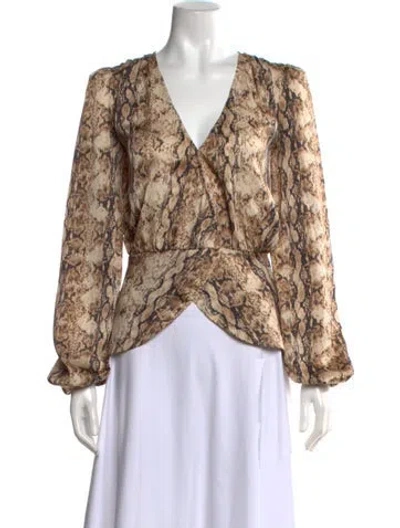Pre-owned Ronny Kobo Animal Print V-neck Blouse In Brown