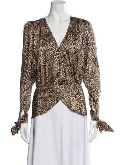 Pre-owned Ronny Kobo Animal Print V-neck Blouse In Multi