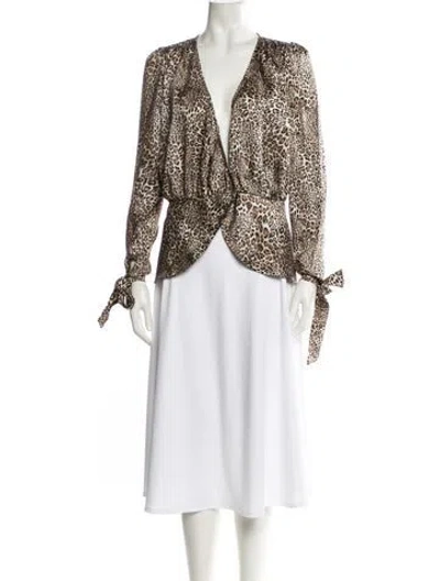 Pre-owned Ronny Kobo Animal Print V-neck Blouse In Multi