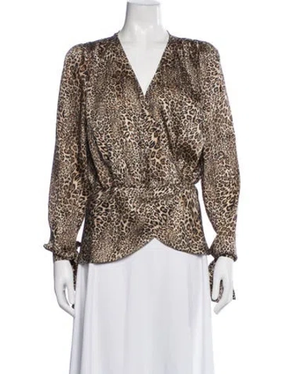 Pre-owned Ronny Kobo Animal Print V-neck Blouse In Multi