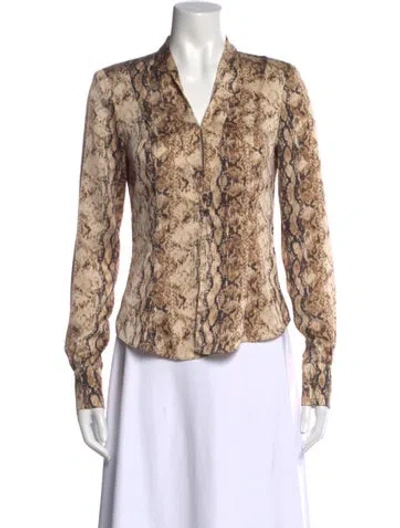 Pre-owned Ronny Kobo Animal Print V-neck Blouse In Neutral