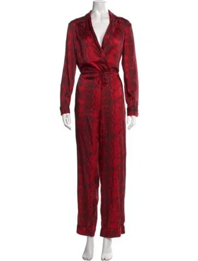 Pre-owned Ronny Kobo Animal Print V-neck Jumpsuit In Red