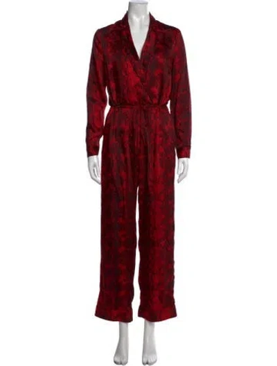 Pre-owned Ronny Kobo Animal Print V-neck Jumpsuit In Red