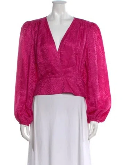 Pre-owned Ronny Kobo Animal Print V-neck Top In Pink