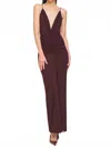 Ronny Kobo Anya Plunge Neck Ruched Maxi Dress In Burgundy