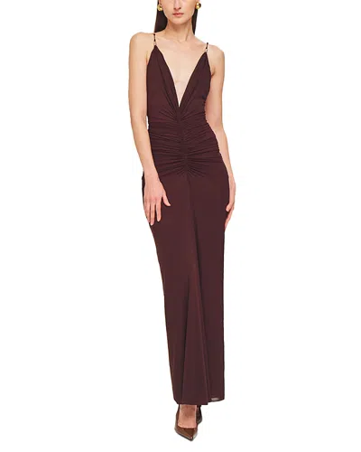 Ronny Kobo Anya Plunge Neck Ruched Maxi Dress In Brown