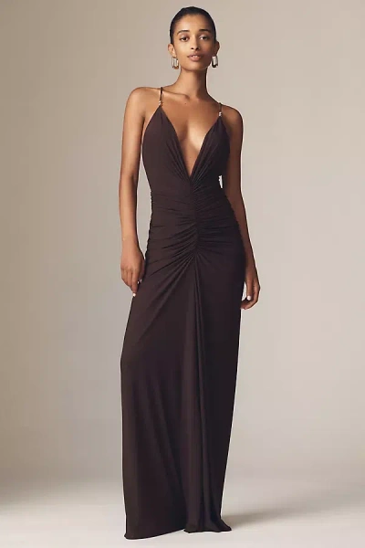 Ronny Kobo Anya V-neck Column Jersey Maxi Dress In Brown