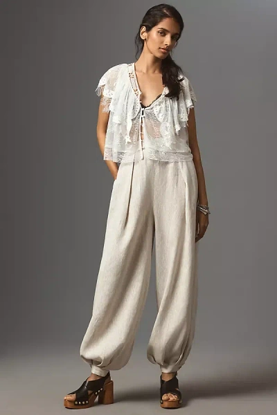 Ronny Kobo Apolo Linen High-rise Full-leg Pants In White