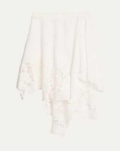 Ronny Kobo Ashley Embroidered Asymmetric Cotton Skirt In White