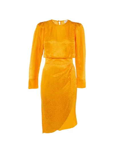Pre-owned Ronny Kobo Asymmetrical Jacquard Midi Dress In Orange