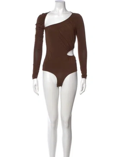 Pre-owned Ronny Kobo Asymmetrical Long Sleeve Bodysuit In Brown