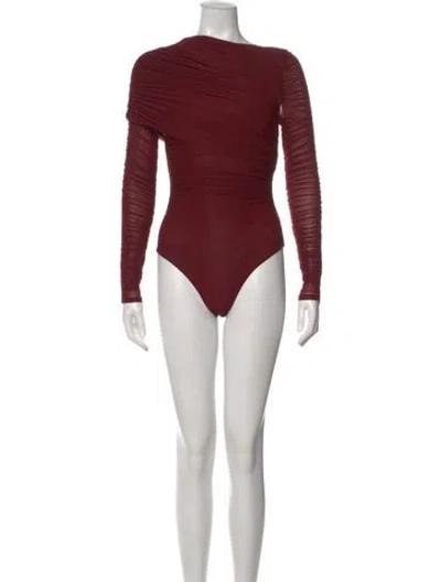Pre-owned Ronny Kobo Asymmetrical Long Sleeve Bodysuit In Burgundy