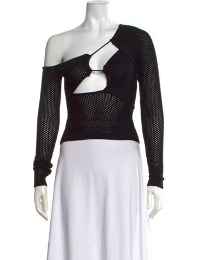 Pre-owned Ronny Kobo Asymmetrical Long Sleeve Top In Black
