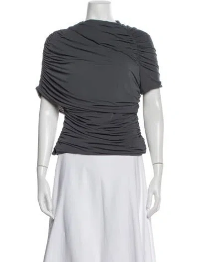 Pre-owned Ronny Kobo Asymmetrical Short Sleeve Top W/ Tags In Grey