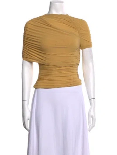 Pre-owned Ronny Kobo Asymmetrical Short Sleeve Top In Yellow