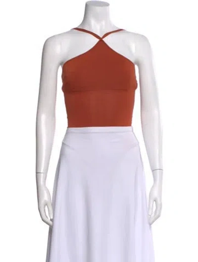 Pre-owned Ronny Kobo Asymmetrical Sleeveless Bodysuit W/ Tags In Orange