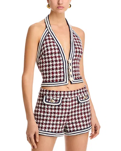 Ronny Kobo Augustina Tweed Halter Top In Ivory Navy