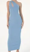 Ronny Kobo Ballari Rhinestone Knit One-shoulder Midi Dress In Blue