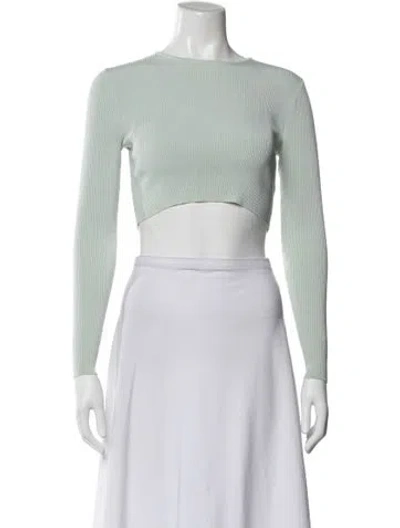 Pre-owned Ronny Kobo Bateau Neckline Long Sleeve Crop Top In Green