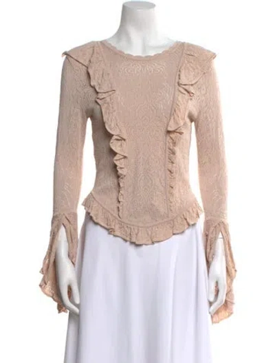Pre-owned Ronny Kobo Bateau Neckline Long Sleeve Top In Neutral