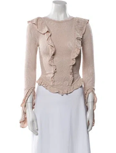 Pre-owned Ronny Kobo Bateau Neckline Three-quarter Sleeve Crop Top In Neutral