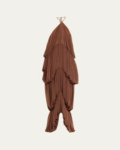 Ronny Kobo Bia Draped Halter Column Maxi Dress In Brown