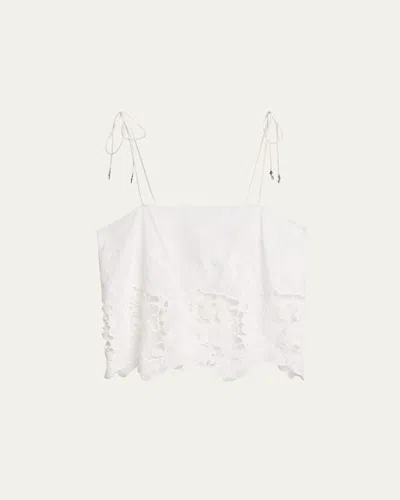 Ronny Kobo Blaire Floral-embroidered Cotton Top In White
