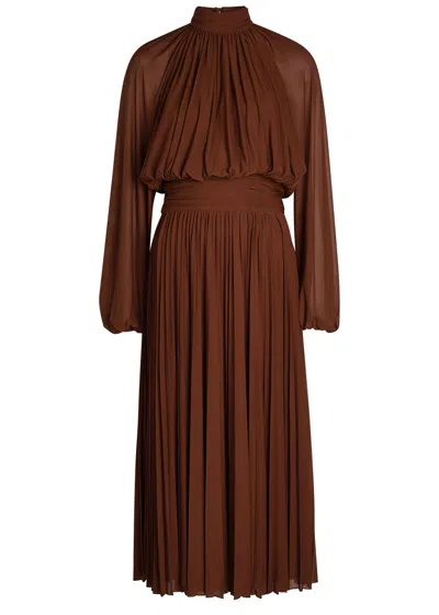 Ronny Kobo Blythe Gathered Stretch-mesh Midi Dress In Brown