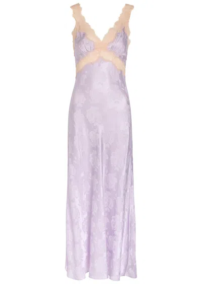 Ronny Kobo Bryn Floral-jacquard Silk-blend Midi Dress In Purple