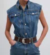Ronny Kobo Carlyle Bodysuit In Lightwash Blue Denim In Multi