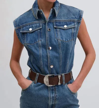 Ronny Kobo Carlyle Bodysuit In Lightwash Blue Denim In Multi