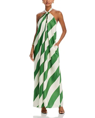 Ronny Kobo Chantell Striped Halter Neck Dress In Green